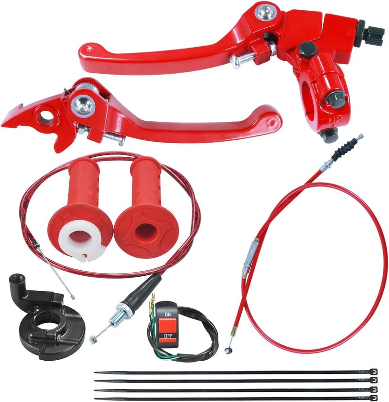 HOLATO Folding Clutch Brake Lever Cable Throttle Handle Grips Cable Kit for 50cc 70cc 110cc 125cc 150cc Apollo RFZ125 DBX15 X18 X19 Tao Tao DB17 DB27 Coolster M125 SSR Pit Dirt Bike Motorcycle Red - Image 1